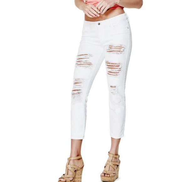 Guess Jeans + Mid-Rise Crop + White Wash + Size 26 - Picture 2 of 5